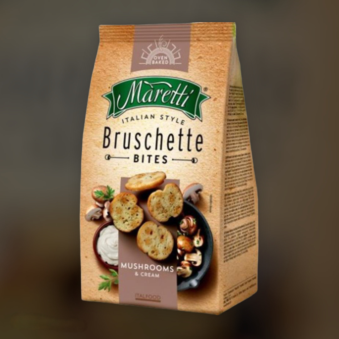 Печеные хлебные брускеты Maretti Bruschette сливочно-грибным вкусом 70 г